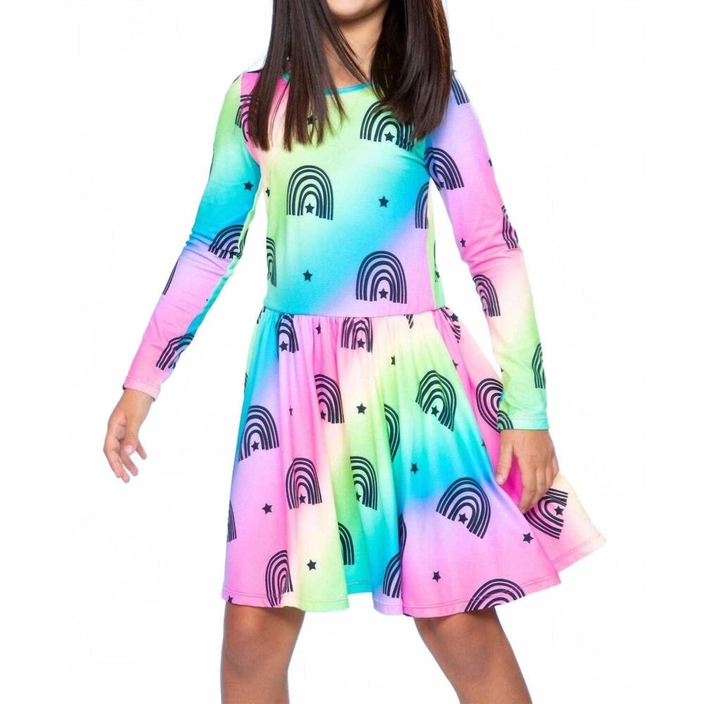 NEW PIXIE LANE star simply soft long sleeve be happy dress in rainbow